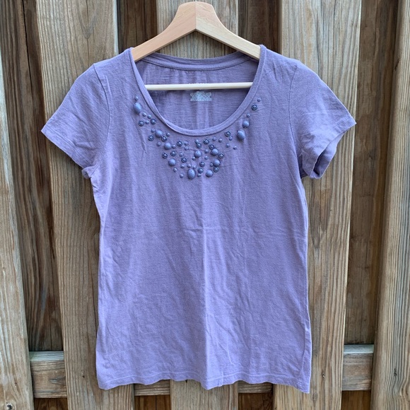 Merona Lavender Cotton Embellished Tee - Picture 1 of 4